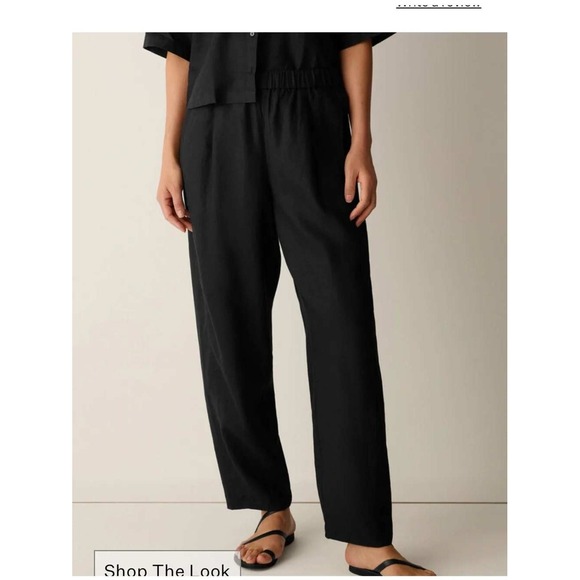 Eileen Fisher Pants - Eileen Fisher Lantern Pant Women Medium Black Organic Linen Elastic Waist Barrel